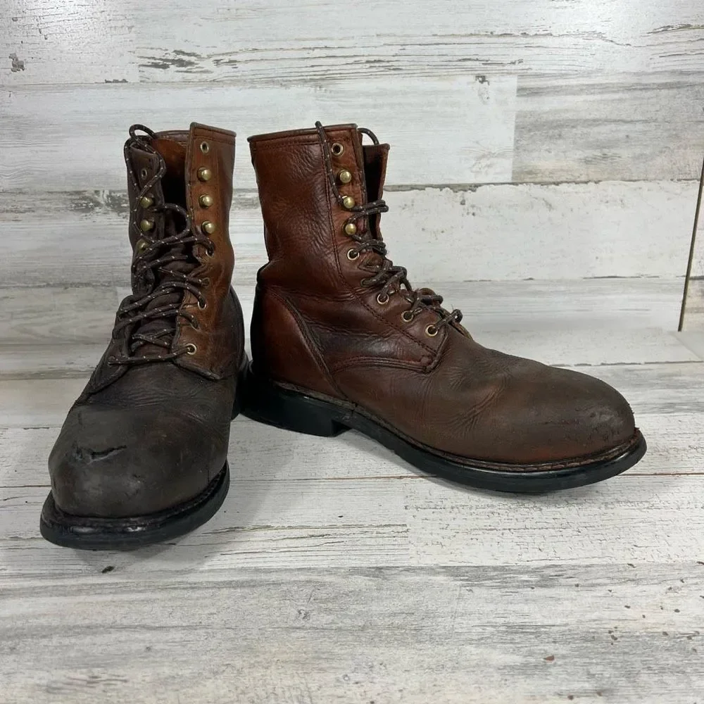 Arait Mens‎ Leather Lace Up Ankle Length Work Steel Toe Boots Brown Size 11